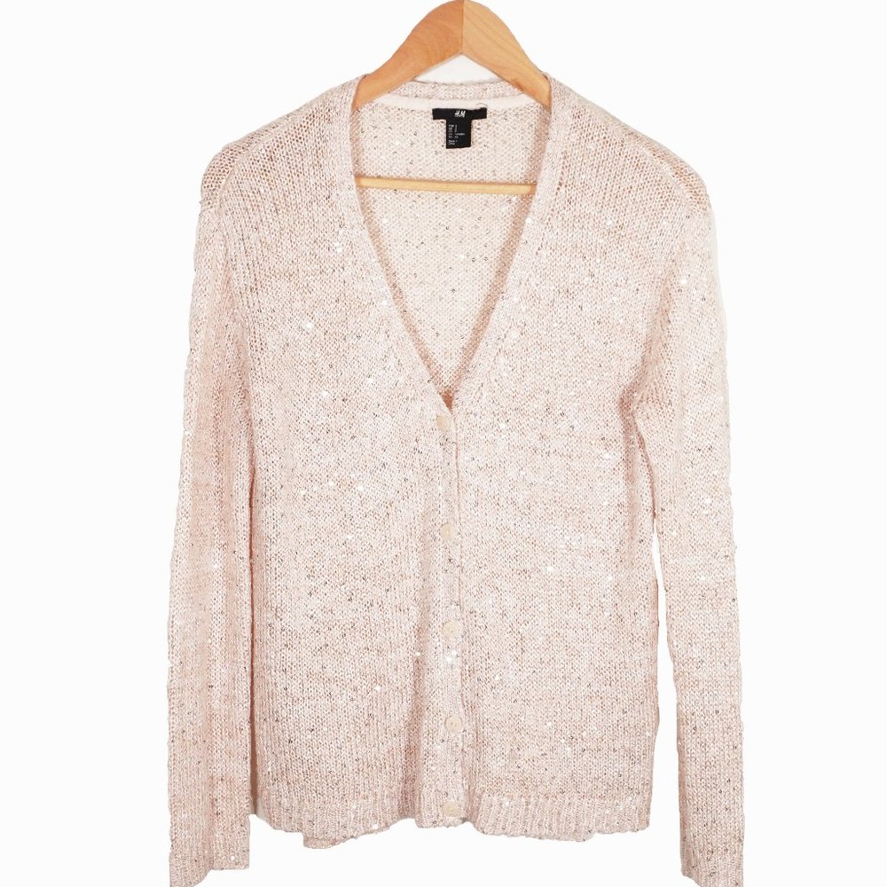 ⭐️ H&M Golden Sequin knit long sleeves cardigan sweater Size S